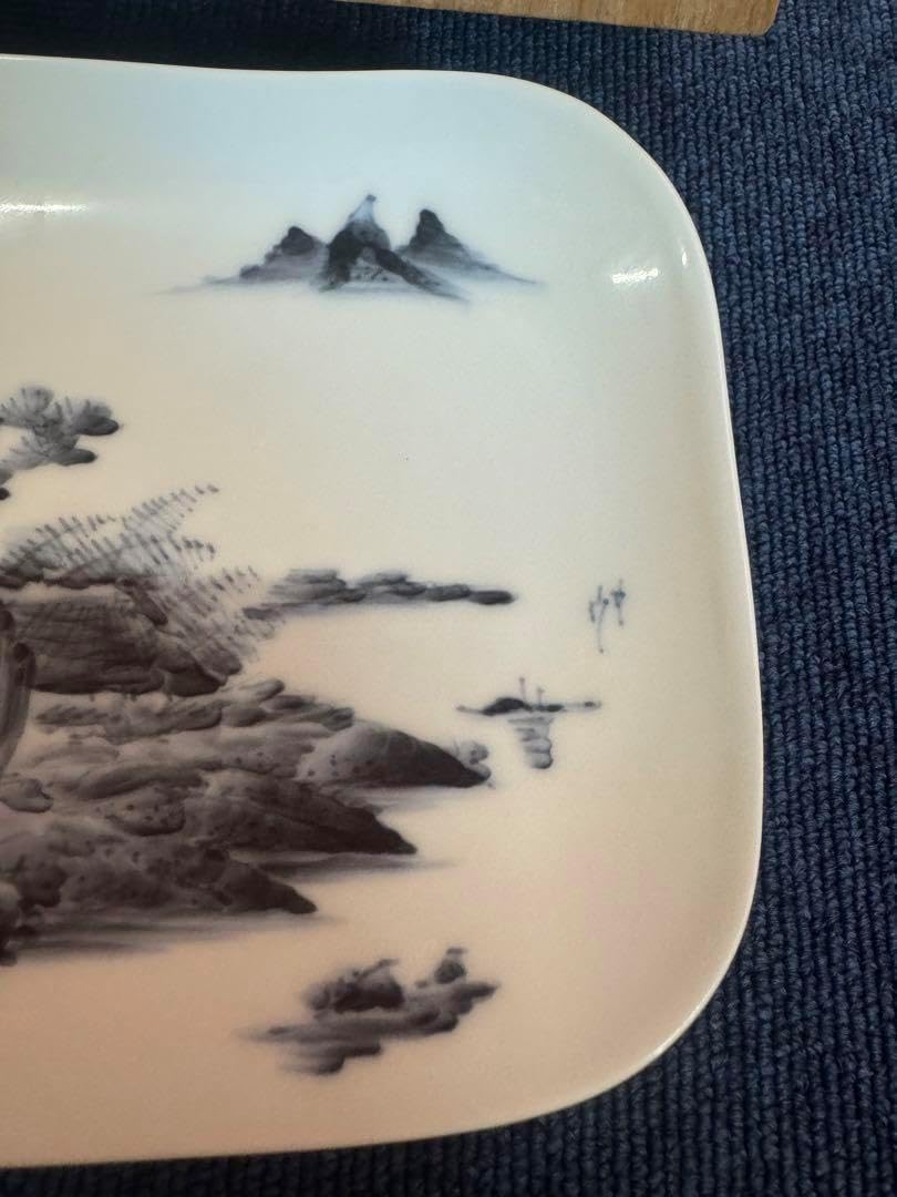 1887 鍋島焼 畑萬陶苑 染付山水 絵皿